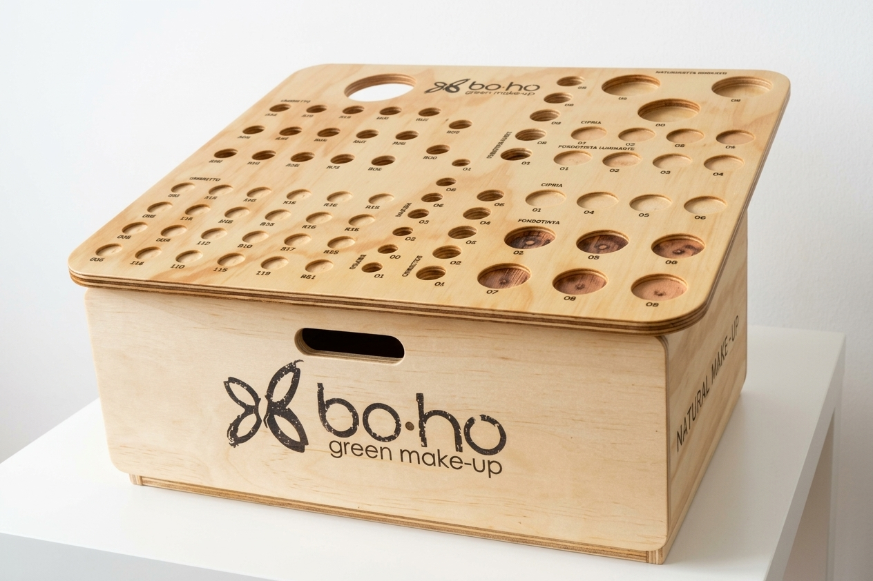 espositore legno cosmetici trucchi